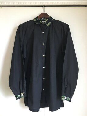 Deborah Murray Canada Black Cotton Forest Fae Mother of Pearl Button Up Shirt